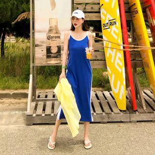 Spaghetti-strap Contrast-trim Long Dress