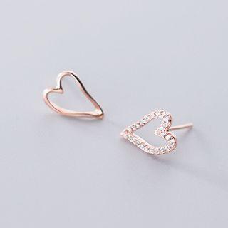 Non-matching 925 Sterling Silver Rhinestone Heart Earring