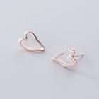 Non-matching 925 Sterling Silver Rhinestone Heart Earring