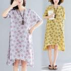 Floral Print Short-sleeve High-low Shift Dress