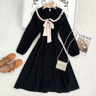 Ribbon-neckline Ruffle-trim Midi Dress In 6 Colors