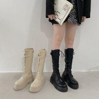 Plain Lace-up Platform Tall Boots