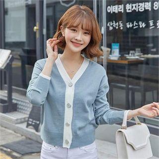 V-neck Contrast-trim Lightweight Cardigan