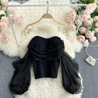 Cold-shoulder Twisted Mesh Blouse