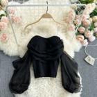 Cold-shoulder Twisted Mesh Blouse