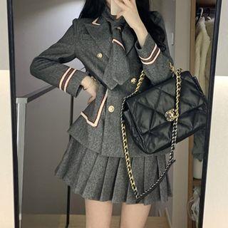 Double-breasted Blazer / Pleated Mini A-line Skirt / Shirt