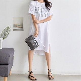 Letter Print Slit-hem Dress