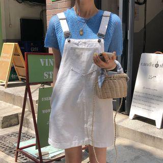 Short-sleeve Knit Top / Denim Pinafore Dress