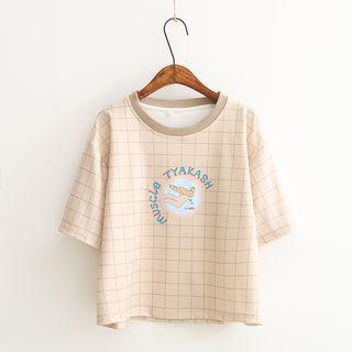 Windowpane Elbow-sleeve T-shirt