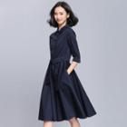 3/4-sleeve A-line Collared Dress