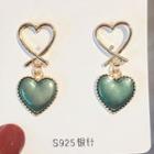 Heart Drop Earring A239 - 1 Pair - Gold & Green - One Size