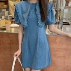 Peter Pan Collar Denim Dress As Shown In Figure - One Size
