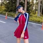 Long-sleeve Color Block Swimdress