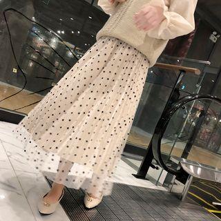 Sheer Overlay Dotted Midi Skirt Light Almond - One Size