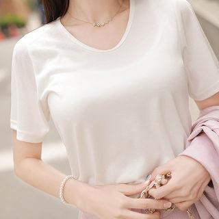 Round-neck Short-sleeve Silky T-shirt