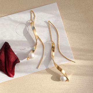 Gold Plated Twisted Faux Pearl Fringed Earring 1 Pair - Gold - One Size