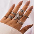 Set Of 7: Alloy Ring (assorted Designs) 16545 - Silver - One Size