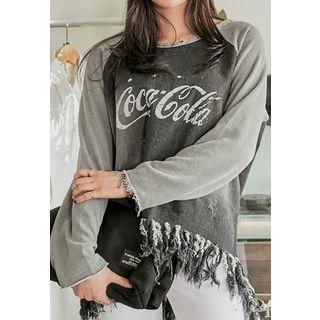 Reglan-sleeve Fringed-hem Top