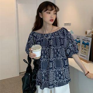 Puff-sleeve Off-shoulder Paisley Print Top As Shown In Figure - One Size