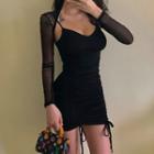 Sheer Long-sleeve Top / Strappy Mini Sheath Dress