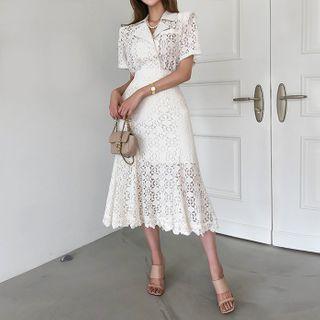 Crop Jacket & Long Skirt Allover Lace Set