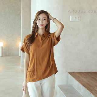 Tab-sleeve Pintuck-hem Polo Shirt