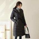 Hooded Snap-button Long Padded Coat