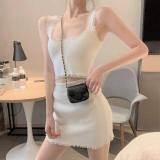 Lace Trim Tank Top / Mini Fitted Skirt