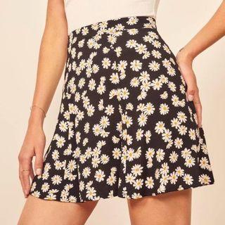 High Waist Daisy Print A-line Skirt