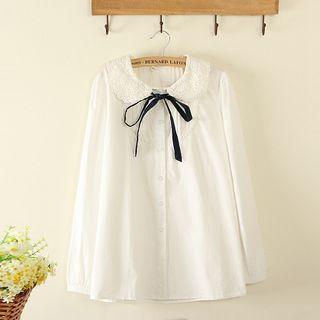 Lace-collar Bow-accent Blouse