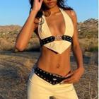 Halter Buckled Faux Leather Crop Top