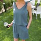 Set: Tie-shoulder Tank Top + Band-waist Shorts