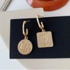 Non-matching Embossed Alloy Dangle Earring 1 Pair - As Shown In Figure - One Size