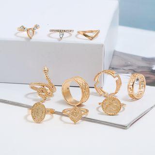 Set Of 10 : Geometric Snake Shape Ring As Shown In Figure - One Size