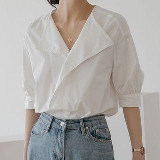 Short-sleeve Lapel Plain Top