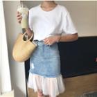 Mesh Hem Denim Skirt