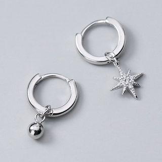 Non-matching 925 Sterling Silver Rhinestone Star Dangle Earring 1 Pair - 925 Sterling Silver - One Size