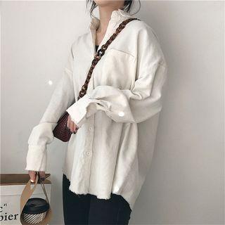 Plain Long-sleeve Shirt Off-white - One Size