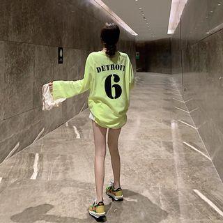 Printed Long-sleeve Oversize T-shirt Lemon Yellow - One Size