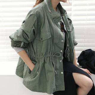 Zip-up Slit-sleeve Military Jacket