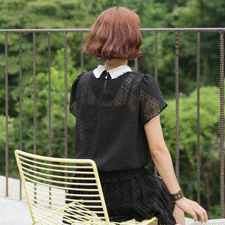 Lace-collar Petal-sleeve Chiffon Blouse