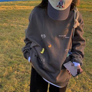 Long-sleeve Embroidered Sweatshirt Gray - One Size