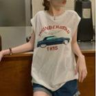 Cap-sleeve Car Print T-shirt