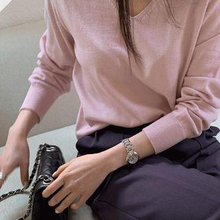 V-neck Pastel Knit Top Lilac - One Size