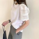 Elbow-sleeve Eyelet Panel Top