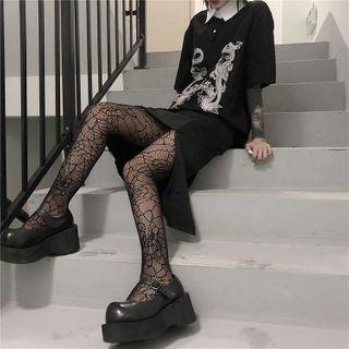 Distressed Fishnet Tights Black - One Size
