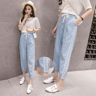 Lace Trim Cropped Harem Jeans
