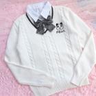 Embroidered Sweater / Shirt / Bow Tie / Set