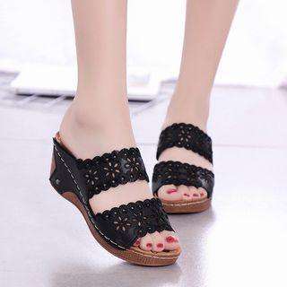 Perforated Slide Wedge Sandals