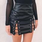 Lace-up Faux Leather Pencil Skirt